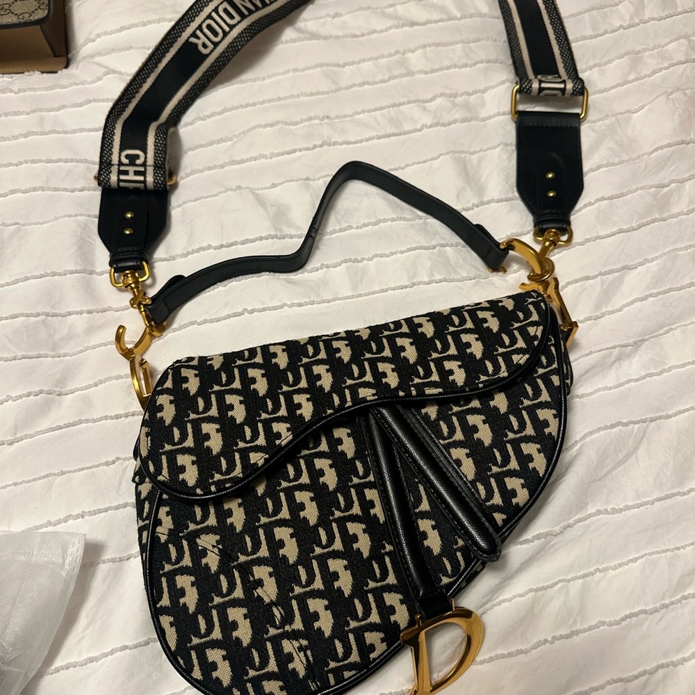 Dior Black and Cream Saddle Bag